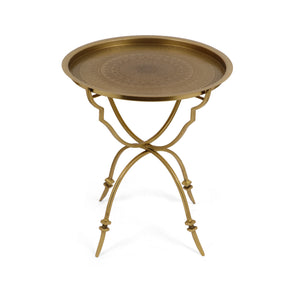 Noble House Begole Vintage Style Handcrafted Iron Tray Top Side Table, Antique Brass