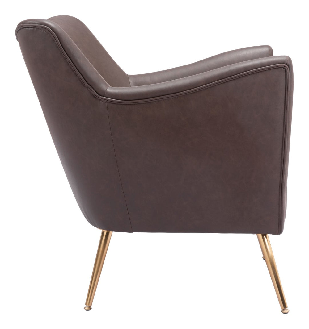 Zuo Modern Zoco 100% Polyurethane, Plywood, Steel Modern Commercial Grade Accent Chair Espresso, Gold 100% Polyurethane, Plywood, Steel