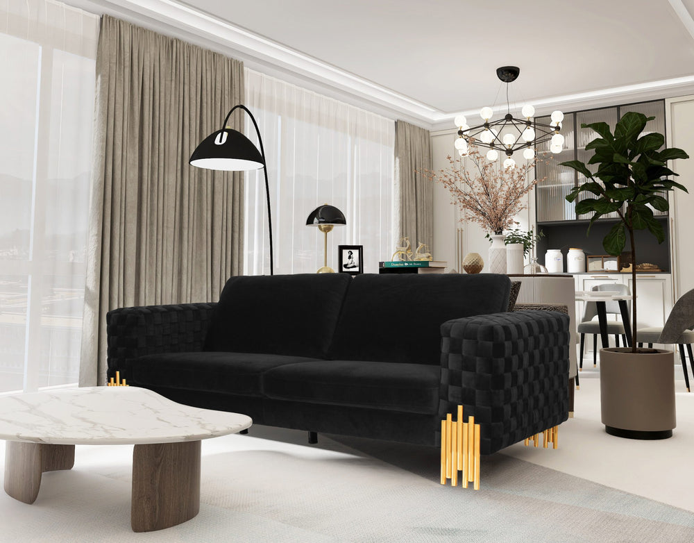 VIG Furniture Divani Casa Georgia- Modern Velvet Glam Black + Gold Sofa VGKNK8622-S