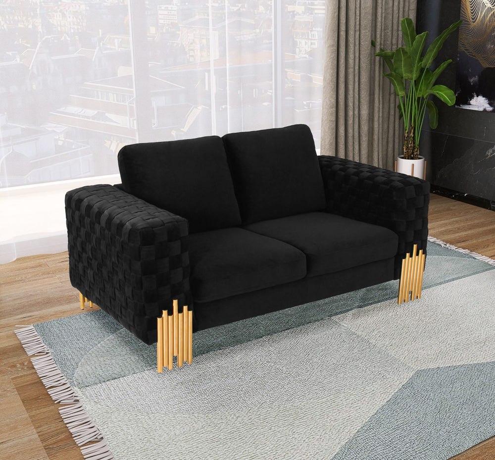 VIG Furniture Divani Casa Georgia- Modern Velvet Glam Black + Gold Loveseat VGKNK8622-LS