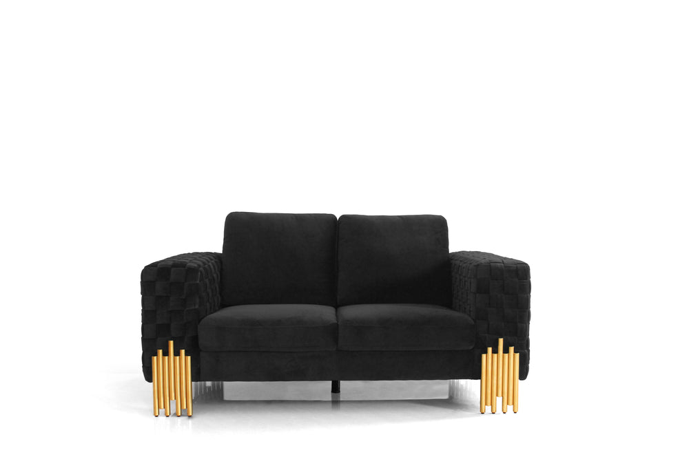 VIG Furniture Divani Casa Georgia- Modern Velvet Glam Black + Gold Loveseat VGKNK8622-LS