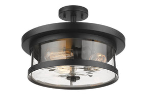 Bethel Black Semi Flush Mount in Metal & Glass