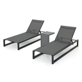 Modesta Outdoor Grey Mesh and Black Finish Rust-Proof Aluminum Frame Chaise Lounges with Matching Table (Set of 2 Lounges)