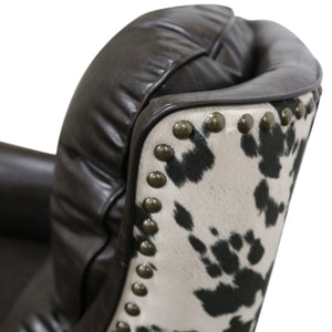 Porter Designs Wrangler Leather-look & Cow Pattern Transitional Accent Chair Brown 01-201-03-0555
