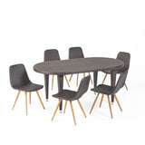 Lydia Outdoor 7 Piece Multibrown Wicker Oval Dining Set with Light Brown Wood Finished Legs