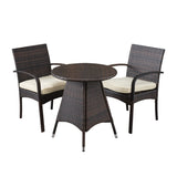 Noble House Peterson Outdoor 3-piece Wicker Bistro Set with Cushions