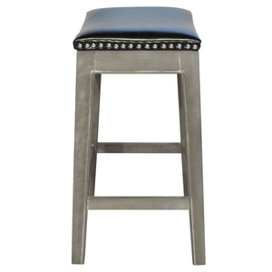Elmo Bonded Leather Counter Stool Black, Mystique Gray Legs 198625B-23KD New Pacific Direct