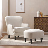 Hartshorn Contemporary Boucle Upholstered Club Chair and Ottoman Set, Almond and Matte Black Noble House