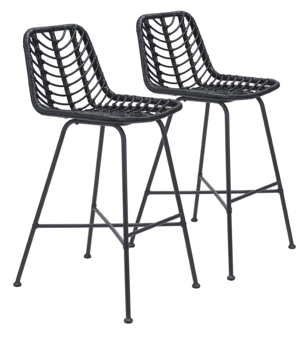 Zuo Modern Malaga Steel, Polyethylene Modern Commercial Grade Barstool Set - Set of 2 Black Steel, Polyethylene