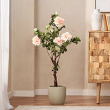 Willey 3.8' x 2' Artificial Rose Tree, Green and Pink Champagne Noble House
