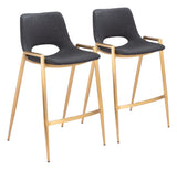 English Elm EE2703 100% Polyurethane, Plywood, Steel Modern Commercial Grade Counter Chair Set - Set of 2 Black, Gold 100% Polyurethane, Plywood, Steel