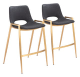 Zuo Modern Desi 100% Polyurethane, Plywood, Steel Modern Commercial Grade Counter Stool Set - Set of 2 Black, Gold 100% Polyurethane, Plywood, Steel