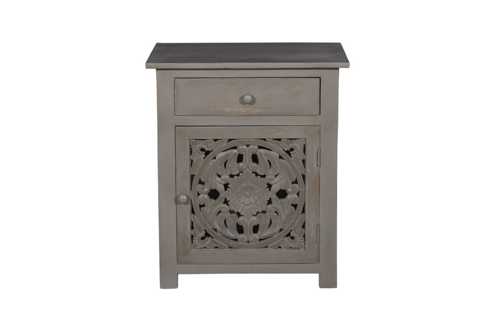 Porter Designs Mandala Solid Wood Vintage Nightstand Gray 04-196-04-BCC01BS
