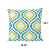 Phuket Outdoor Ikat Water Resistant 18" Square Pillow, Blue and Green Ikat Noble House