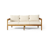 Brooklyn Outdoor Acacia Wood 3 Seater Sofa with Cushions, Teak and Beige Noble House