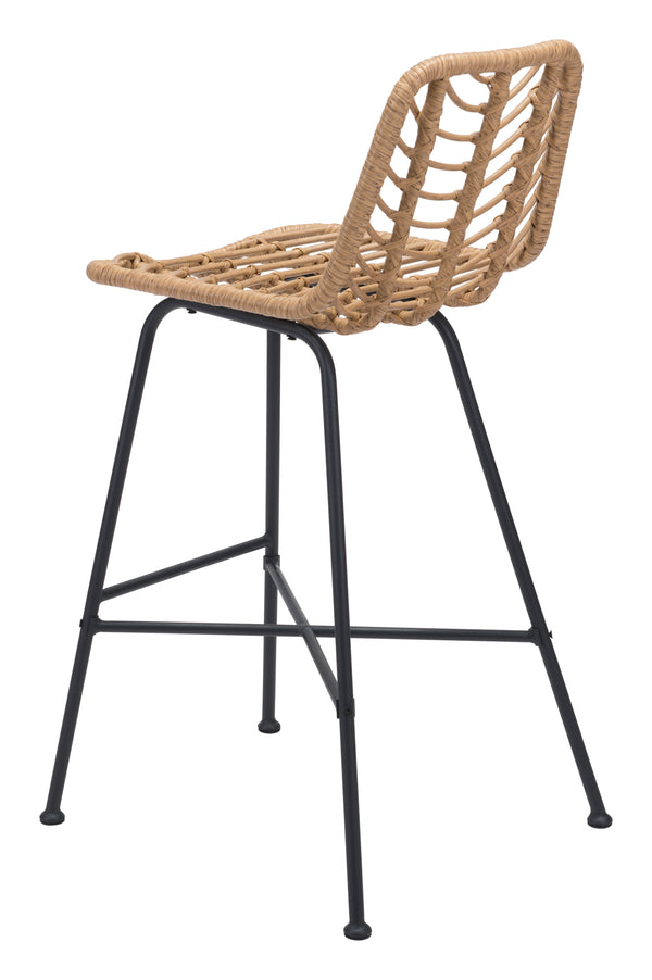 Zuo Modern Malaga Steel, Polyethylene Modern Commercial Grade Barstool Set - Set of 2 Natural, Black Steel, Polyethylene