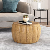 Noble House Manville Modern Iron Sunburst Pumpkin Coffee Table, Brushed Antique Gold