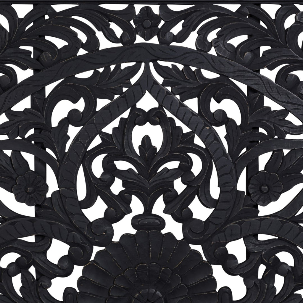 Porter Designs Bali Solid Hand Carved Wood Queen Vintage Bed Black 04-196-14-CBDB-KIT