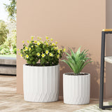 Evans Outdoor Small and Medium Cast Stone Planter Set, Antique White Noble House
