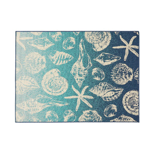 Sea Breeze Outdoor 5'3" x 7' Ombre Area Rug, Blue and Ivory Noble House