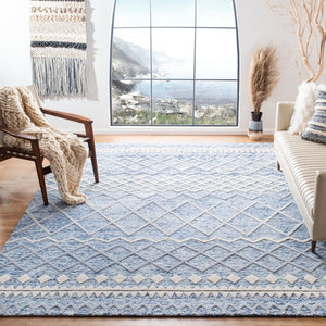 Glamour 634  Hand Tufted 100% New Zealand Wool Pile Rug Blue / Ivory