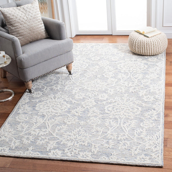 Glamour 651  Hand Tufted 100% Wool Pile Rug Blue / Ivory