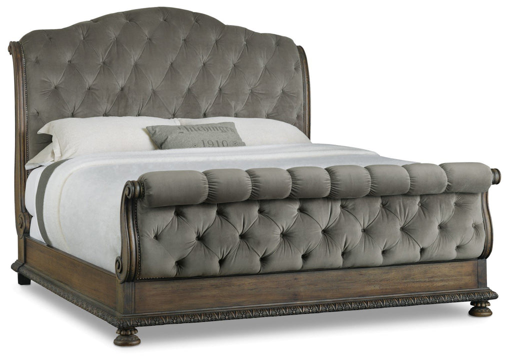 Hooker Furniture Rhapsody Traditional-Formal 6/0 California King Tufted Bed in Hardwood Solids with Fabric and Resin 5070-90560A-GRY