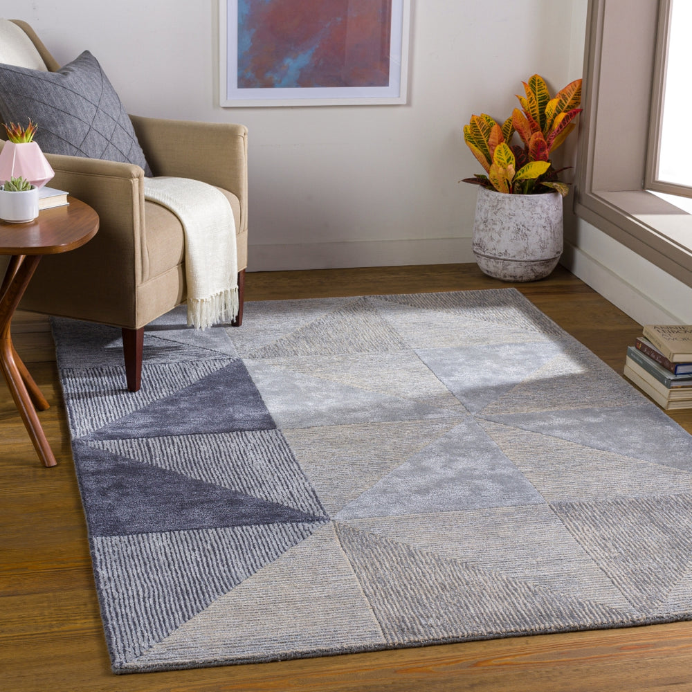 Glasgow GLS-2300 Modern Viscose, Wool Rug GLS2300-81012 Light Gray, Medium Gray, Navy, Pale Blue 60% Viscose, 40% Wool 8'10" x 12'