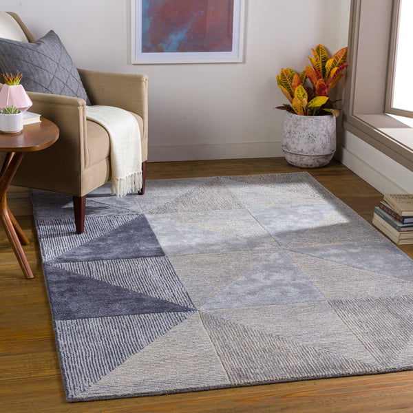 Glasgow GLS-2300 Modern Viscose, Wool Rug GLS2300-81012 Light Gray, Medium Gray, Navy, Pale Blue 60% Viscose, 40% Wool 8'10" x 12'