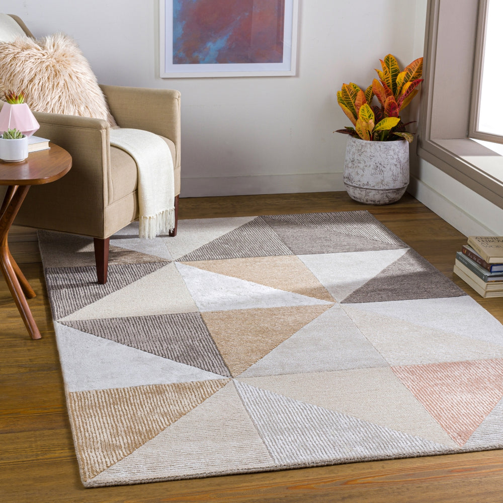 Glasgow GLS-2301 Modern Viscose, Wool Rug GLS2301-81012 Beige, Camel, Light Gray, Medium Gray, Charcoal, Pale Pink 60% Viscose, 40% Wool 8'10" x 12'