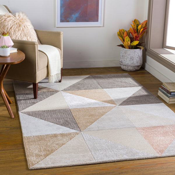 Glasgow GLS-2301 Modern Viscose, Wool Rug GLS2301-81012 Beige, Camel, Light Gray, Medium Gray, Charcoal, Pale Pink 60% Viscose, 40% Wool 8'10" x 12'