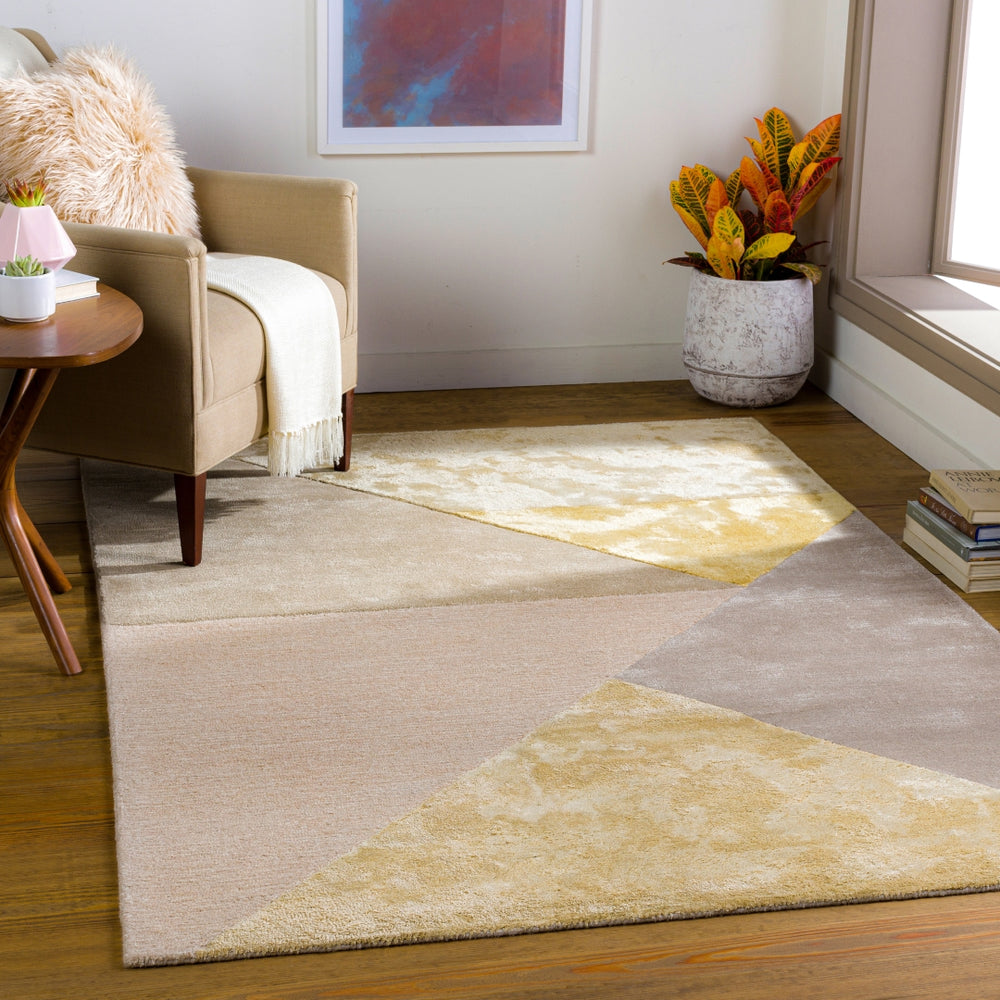 Glasgow GLS-2304 Modern Viscose, Wool Rug GLS2304-81012 Medium Gray, Saffron, Taupe, Beige, Wheat 60% Viscose, 40% Wool 8'10" x 12'