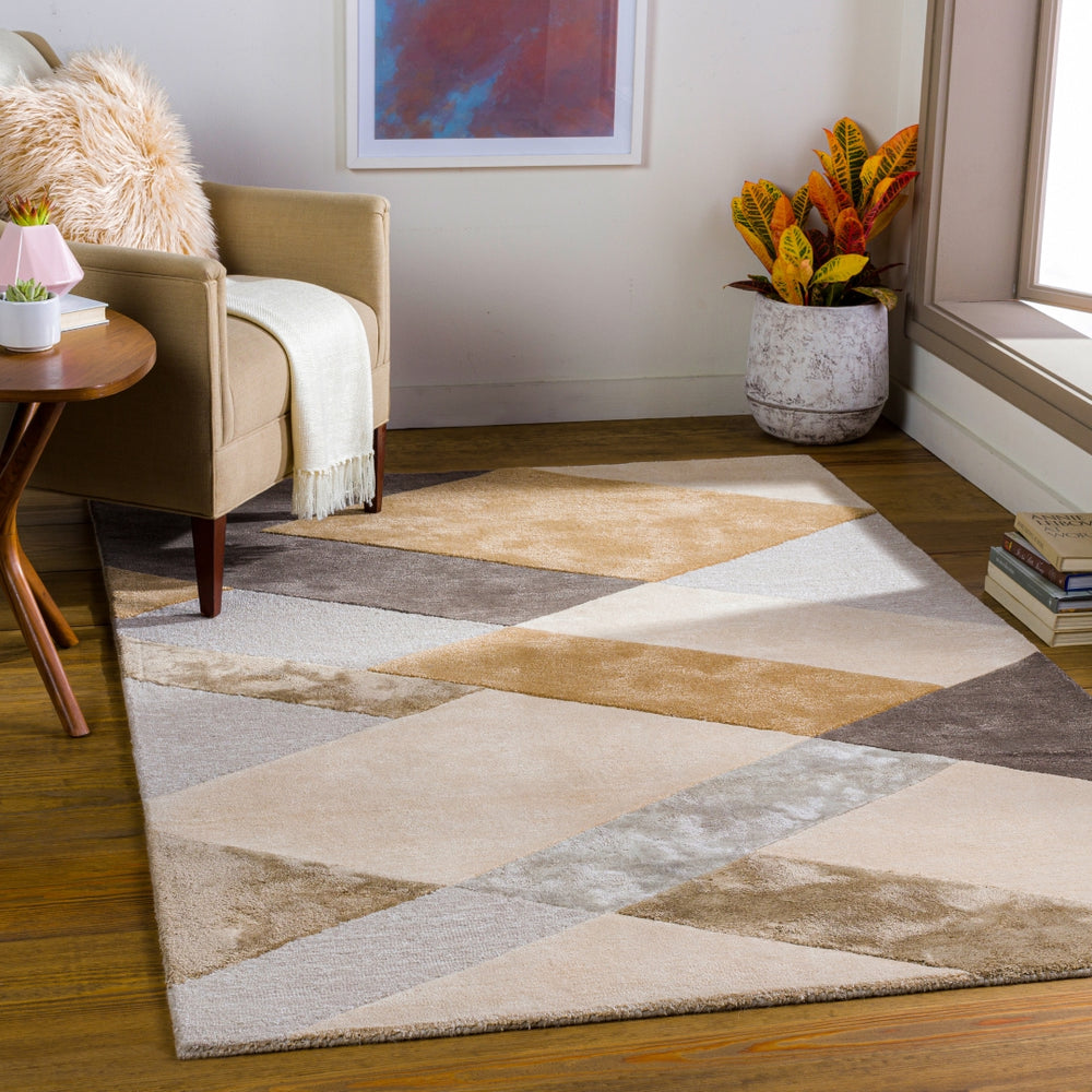 Glasgow GLS-2305 Modern Viscose, Wool Rug GLS2305-81012 Charcoal, Beige, Light Gray, Taupe, Camel, Medium Gray 60% Viscose, 40% Wool 8'10" x 12'