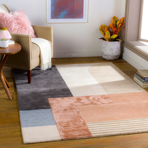 Glasgow GLS-2306 Modern Viscose, Wool Rug GLS2306-81012 Beige, Rose, Charcoal, Denim, Burnt Orange 60% Viscose, 40% Wool 8'10" x 12'