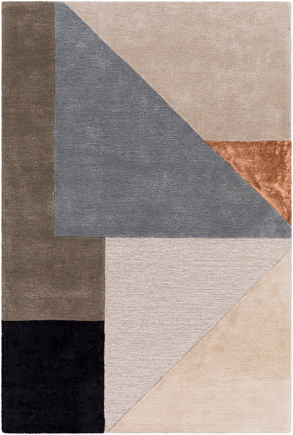 Glasgow GLS-2307 Modern Viscose, Wool Rug GLS2307-81012 Medium Gray, Light Gray, Denim, Black, Beige, Burnt Orange 60% Viscose, 40% Wool 8'10" x 12'