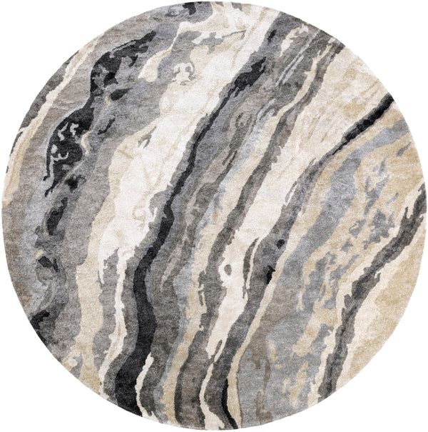 Gemini GMN-4034 Modern Viscose Rug GMN4034-8RD Charcoal, Medium Gray, Light Gray, Ivory 100% Viscose 8' Round