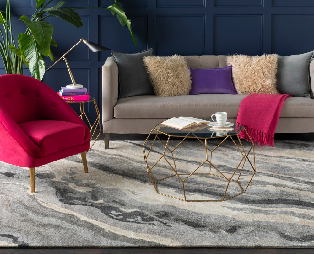 Gemini GMN-4034 Modern Viscose Rug GMN4034-913 Charcoal, Medium Gray, Light Gray, Ivory 100% Viscose 9' x 13'