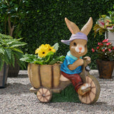 Raglan Outdoor Decorative Rabbit Planter, Blue and Brown Noble House