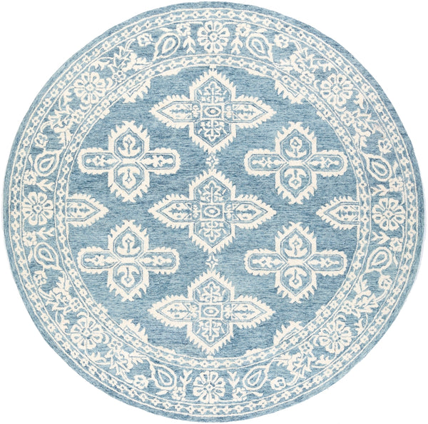Granada GND-2300 Global Wool Rug GND2300-8RD Pale Blue, Beige, Sky Blue 100% Wool 8' Round