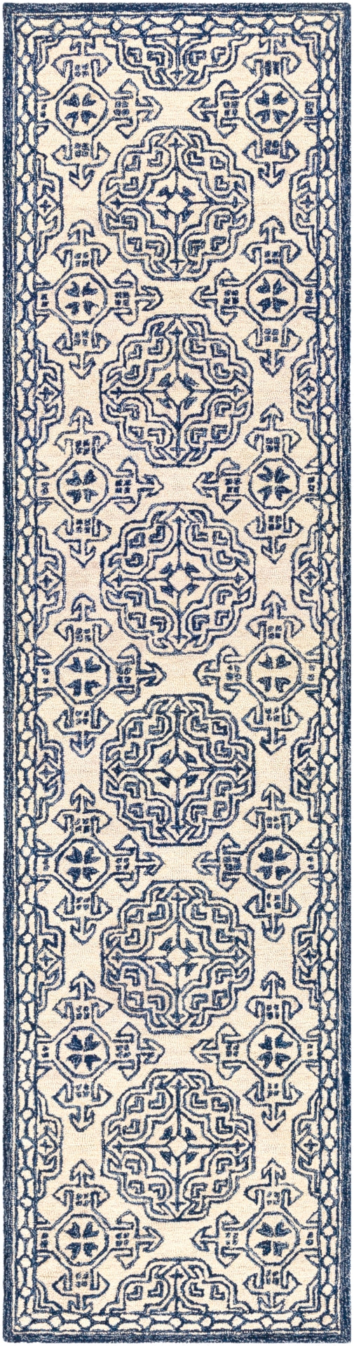 Granada GND-2303 Traditional Wool Rug GND2303-2610 Dark Blue, Denim, Ivory 100% Wool 2'6" x 10'