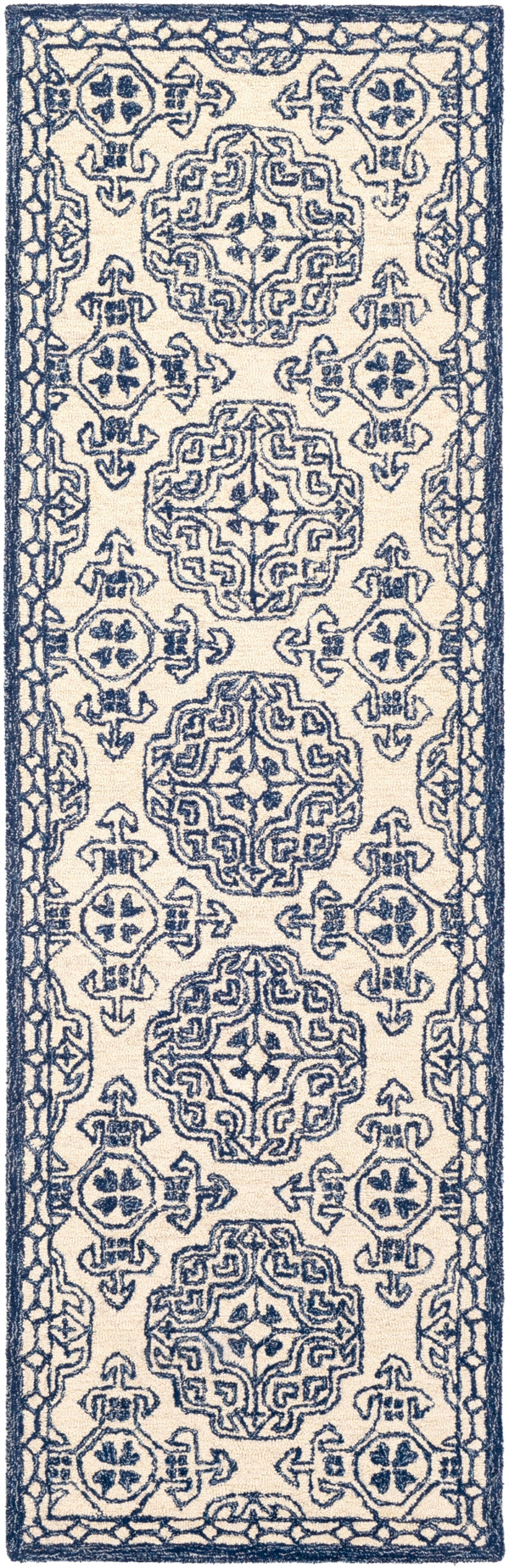 Granada GND-2303 Traditional Wool Rug GND2303-268 Dark Blue, Denim, Ivory 100% Wool 2'6" x 8'
