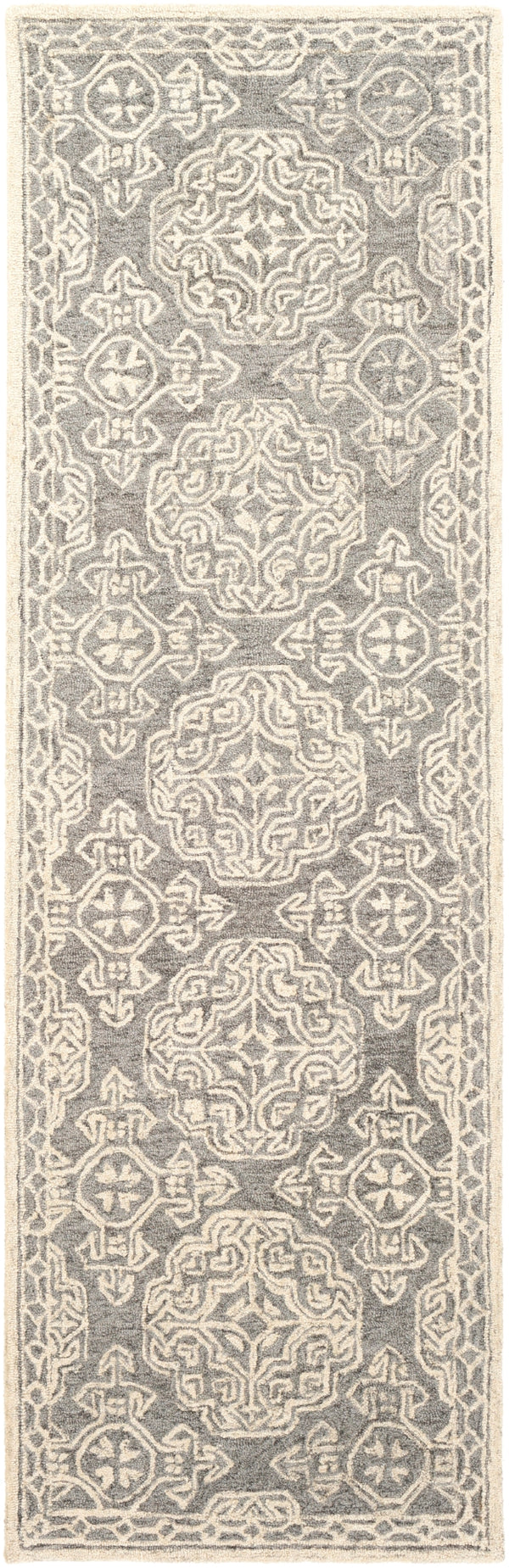 Granada GND-2304 Traditional Wool Rug GND2304-268 Medium Gray, Beige, Charcoal 100% Wool 2'6" x 8'