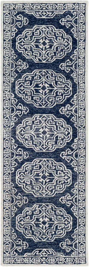 Granada GND-2308 Traditional Wool Rug GND2308-268 Dark Blue, Medium Gray, Denim, Beige, Charcoal, Ivory 100% Wool 2'6" x 8'