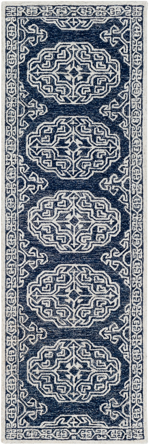 Granada GND-2308 Traditional Wool Rug GND2308-268 Dark Blue, Medium Gray, Denim, Beige, Charcoal, Ivory 100% Wool 2'6" x 8'