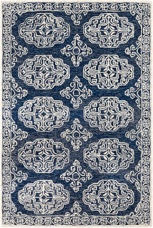 Granada GND-2308 Traditional Wool Rug GND2308-99139 Dark Blue, Medium Gray, Denim, Beige, Charcoal, Ivory 100% Wool 9'9" x 13'9"