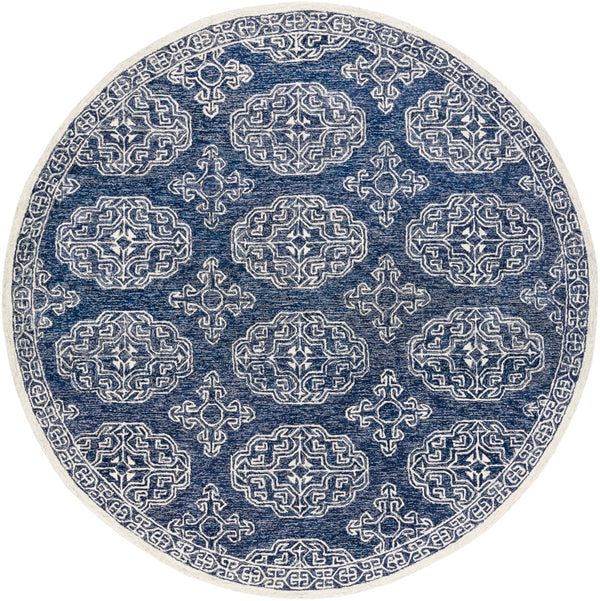 Granada GND-2308 Traditional Wool Rug GND2308-8RD Dark Blue, Medium Gray, Denim, Beige, Charcoal, Ivory 100% Wool 8' Round