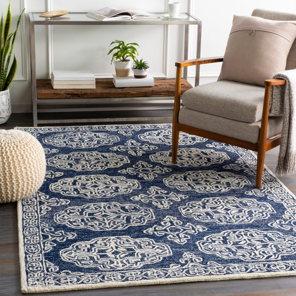 Granada GND-2308 Traditional Wool Rug GND2308-99139 Dark Blue, Medium Gray, Denim, Beige, Charcoal, Ivory 100% Wool 9'9" x 13'9"