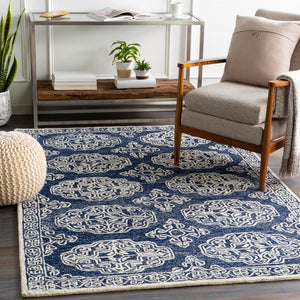 Granada GND-2308 Traditional Wool Rug GND2308-99139 Dark Blue, Medium Gray, Denim, Beige, Charcoal, Ivory 100% Wool 9'9" x 13'9"