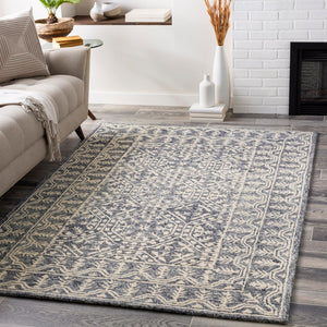 Granada GND-2317 Traditional Wool Rug GND2317-912 Dark Blue, Denim, Ivory 100% Wool 9' x 12'