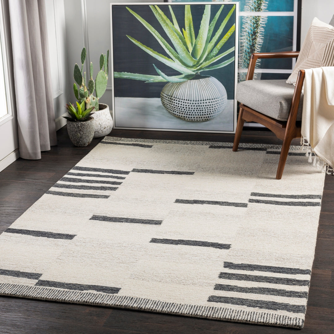 Condition photo showing New/Like New for surya granada gnd-2330 8 round area rug in charcoal/beige/taupe